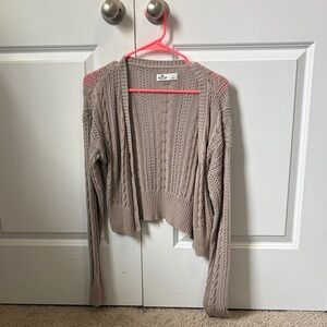 Hollister Taupe Cable-Knit Open-Front Cropped Cardigan